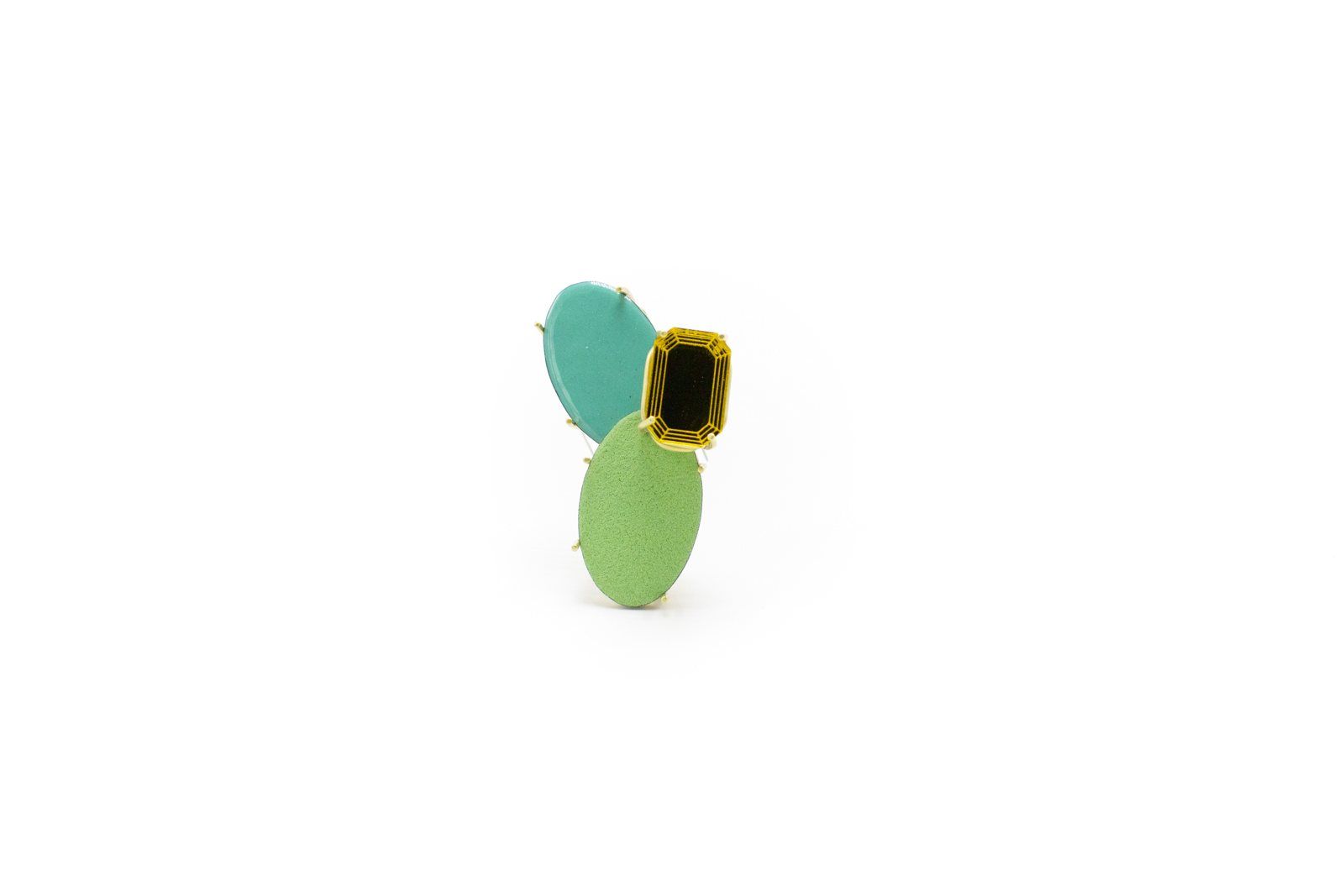 Mint and lime oval forms with a dark rectangular stone in gold